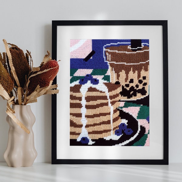 kit diy canevas broderie bubble tea and blueberry pancake breakfast a faire soi-même