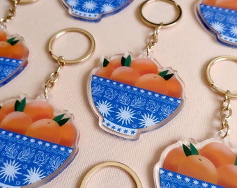 Keyring keychain bowl of oranges plexiglass golden chain