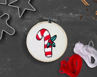 candy cane christmas embroidery kit