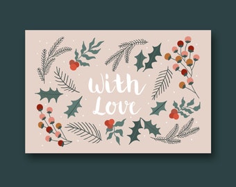 postcard love autumn winter illustration greeting card