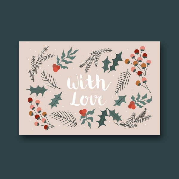 postcard love autumn winter illustration greeting card