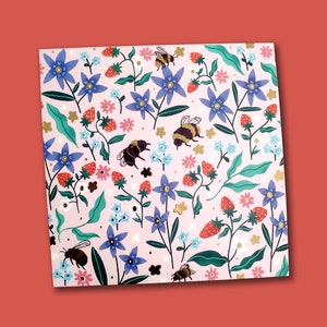 carte postale illustration fleurs et abeilles