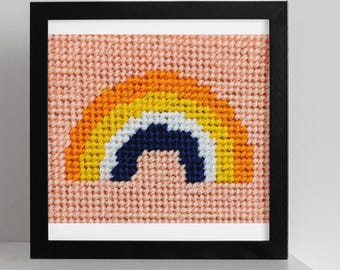 mini kit canevas débutant diy broderie arc en ciel été a faire soi-même