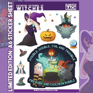 Halloween Witches Sticker Sheet (A6) - Perfect for decorating notebooks and bullet journals!