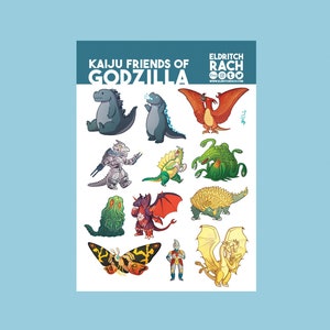 Kaiju Friends of Godzilla Sticker Sheet (A6) - Perfect for decorating character sheets and bullet journals!