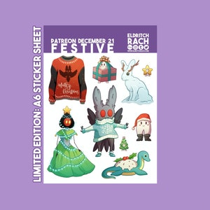 Cryptid Festive Sticker Blatt (A6) - Perfekt zum Dekorieren von Notizbüchern und Bullet Journals!