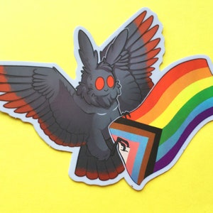 Holografische Mothman met de Progress Pride-vlag (Patreon Vault-sticker)