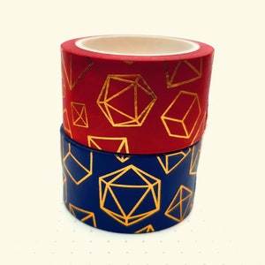 DnD / RPG Dice Gold Foil 25mm Washi Tape - Scarlet & Navy