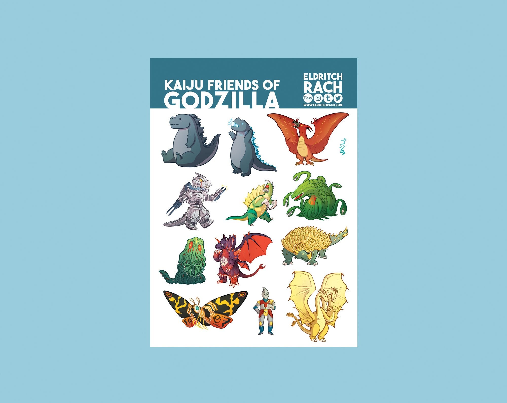 Kaiju Friends of Godzilla Sticker Sheet (A6) - Perfect for