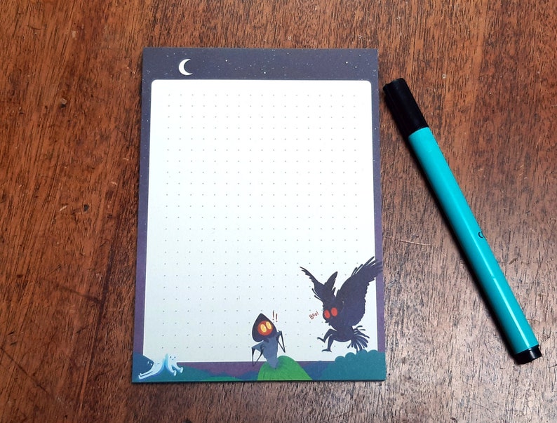 Cryptid Notepad - Mothman, Flatwoods Monster, Fresno Nightcrawlers 