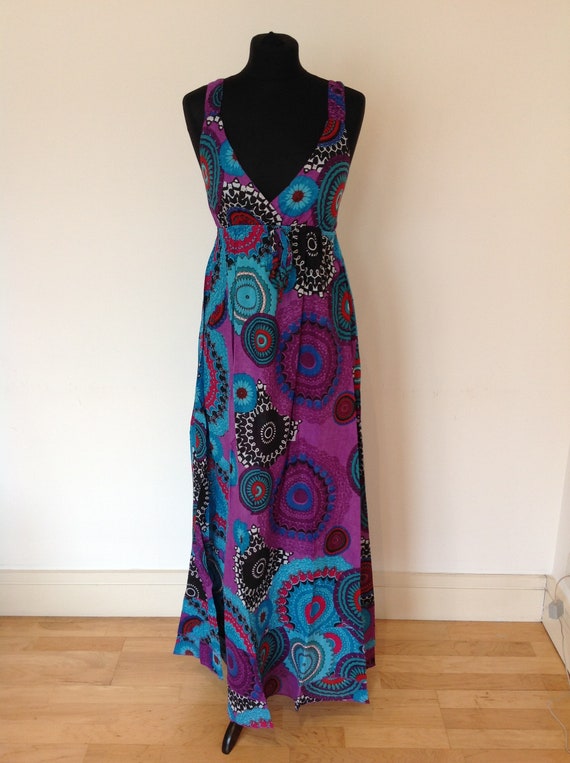 Turquoise and purple patterned dress long summer dress | Etsy