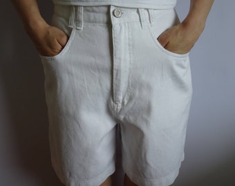 High Waisted Shorts/ White Summer Denim Shorts/ Vintage Cotton Shorts/ Unisex Shorts /Summer Shorts