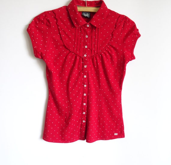 Womens Red White Polka Dot Blouse Blouse With Short Etsy