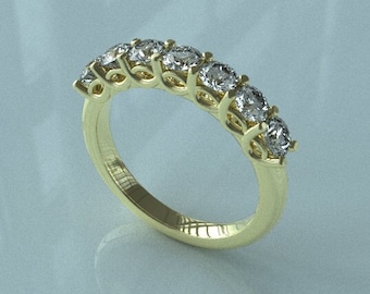 2ct 7 Stone Diamond Anniversary Ring Band 18K Yellow Gold, Anniversary Gift For Her, anniversary gift, half eternit, 7 stone band