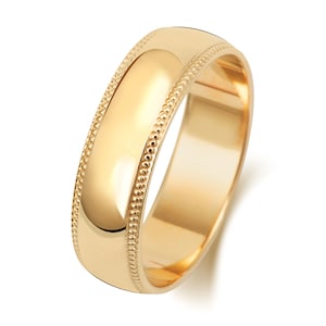 9ct geelgouden Milgrain-patroon trouwring, 9k geelgouden Court trouwring heren & dames, geelgouden trouwring gratis gravure