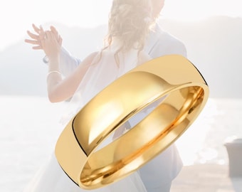 Aliança de casamento simples de ouro 9k, anel simples sólido de ouro amarelo 9k, branco 9k, formato D, personalização de gravação gratuita, caixa de presente incluída