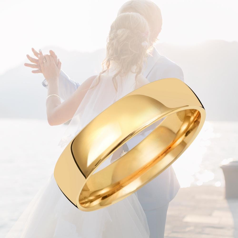 Anillo de bodas liso de oro de 9 quilates, anillo liso macizo de oro  amarillo de 9 k y oro blanco de 9 k, forma de D, personalización con  grabado gratuito, caja, image size:1000x1000