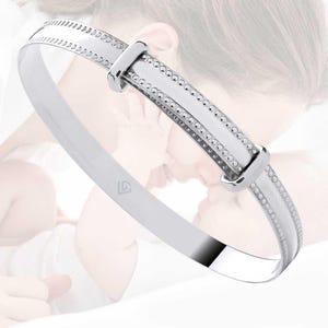 Beaded Edge Baby Bangle – 925 Sterling Silver, Expandable Christening Bracelet