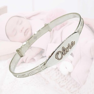Bracelet jonc extensible pour bébé - Argent sterling 925 personnalisé, tous les noms, cadeau pour bébé