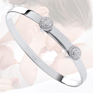 Expandable Baby Bangle with CZ Studs – 925 Sterling Silver, Baby Girl Gift, Keepsake Jewellery