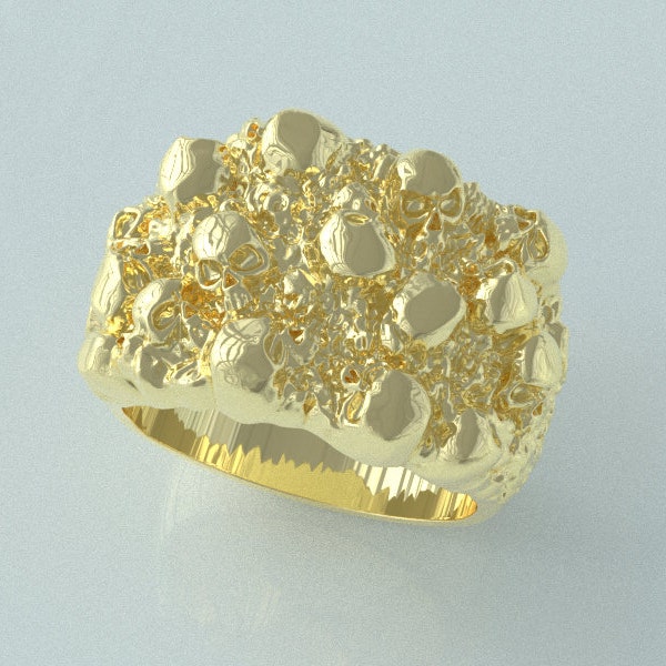 Ultra Heavy Gold Nugget Ring Ring, Ultra Heavy Solid Gold Ring, All Sizes US 5-13, UK M-Z, Nugget Ring, Yellow Gold 9k & Sterling Silver 925