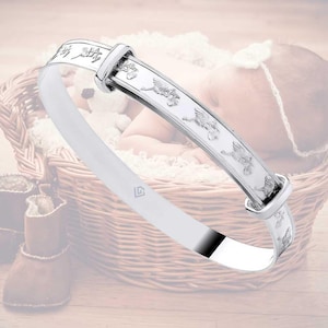 Cherub Motif Baby Bangle – Expandable 925 Sterling Silver, Baby Girl Gift Jewellery
