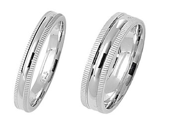 Sterling Silver Milgrain Edge Wedding Ring band, 3mm 5mm, Polished Hallmarked and Gift Box