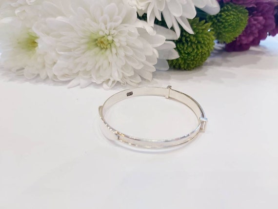 thumbnail image 2 of Dolce Valentina Sterling Silver Personalised Expanding Bangle For Baby Christening - Heart & Flower Pattern 2 of 6