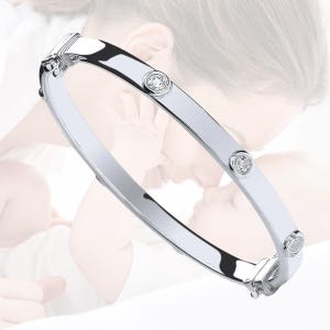 Cubic Zirconia Baby Bangle – 925 Sterling Silver, Sparkly Christening Bracelet for Girls