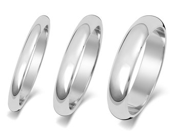 9ct White Gold Wedding Band 2mm 3mm 4mm,  9k Gold D Shape Wedding Band  Mens & Ladies White Gold Wedding Ring Free Engraving