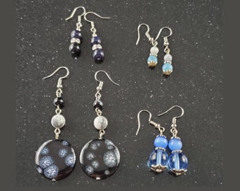 Boucles d'oreilles pendantes, pierres fines et verre avec crochet dormeuse, clou ou français en acier inoxydable argent ou or hypoallergène