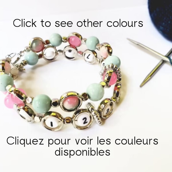 Bracelets compte-rangs, pour tricot et crochet,pour compter jusqu'à 139 rangs, chiffres pour unités,pierres semi-précieuses pour dizaines