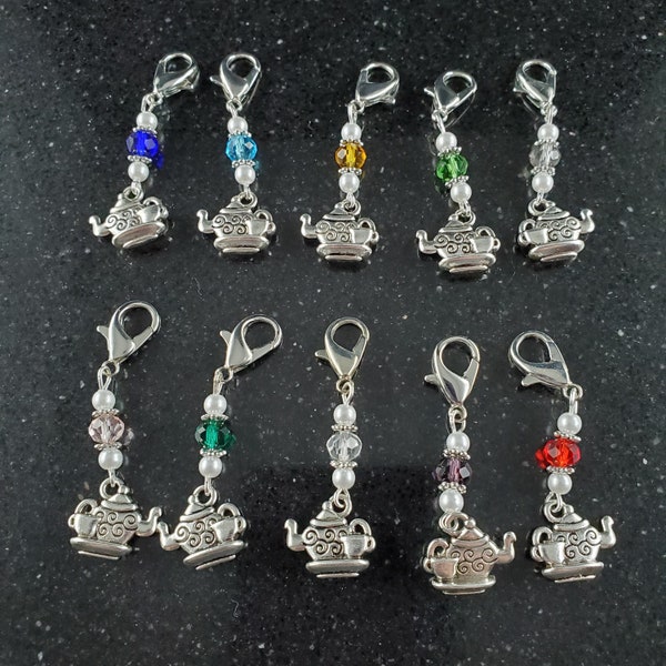 Hot Tea Stitch Markers, 10 Colors, Rings for Counting Stitches or Rows in Knitting and Crochet or Bag Charm, Case