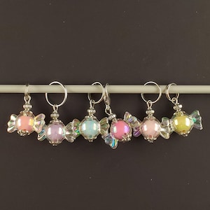 Set of 6 Bonbons stitch markers, rings for counting stitches or rows in knitting and crochet.