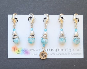 Art Nouveau stitch markers, set of 5 markers, with needle rings or hook clips, marks stitches