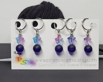 Stitch markers Night Star, set of 5 markers, with needle rings or hook clips, marks stitches