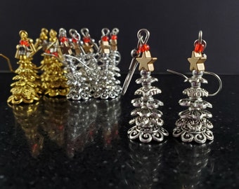 Christmas tree earrings, 4 models in gold or silver color, with stainless steel hook and post