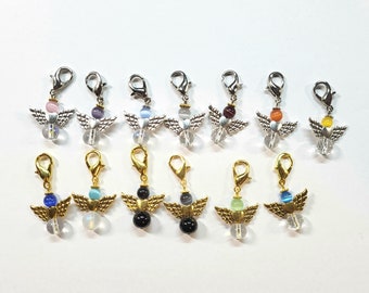 Guardian angels Cat's eye, bag decoration charm, key ring, pencil case, gold/silver wings, also knitting/crochet stitch markers