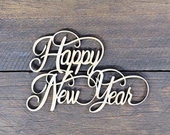 DIY Happy New Year Script Word - Christmas Wall Decor - Laser Cut MDF craft blank