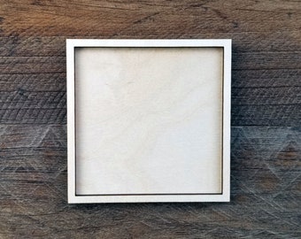 MDF Square with Frame Laser Cutout Shape - DIY Craft Supply - mixed media blank