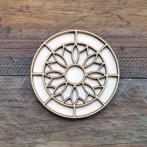 Sun Flower Mandala DIY MDF kit, faux stained glass for wall décor, tray décor, door hangers, gift for crafter.
