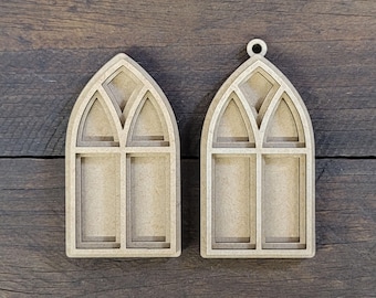 3 piece DIY Old Church Window Ornament - Unfinished - MDF shape -