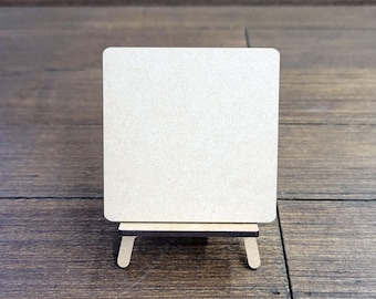 Mini MDF Canvas & Easel Set (3.25" Square) - Unfinished DIY Decor