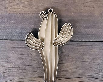 Saguaro Cactus 3D Ornament - Unfinished MDF cutout  - Laser Cut
