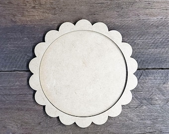 Laser Cut Scalloped Circle Frame Tray Decor - Unfinished MDF Shape