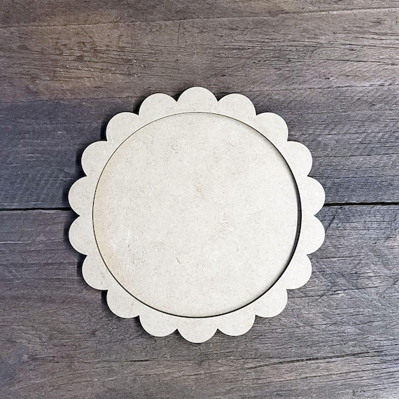 Laser Cut Scalloped Circle Frame Tray Decor - Unfinished MDF Shape