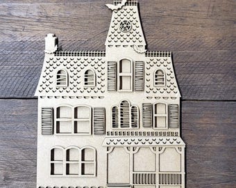 3D Haunted House MDF Shape: Halloween Decor, Wreath Base