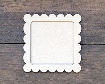 Laser Cut Scalloped square Frame Tray Decor - Unfinished MDF Shape