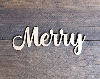 Swirly Merry Script Word - Christmas Wall Decor - Laser Cut MDF blank