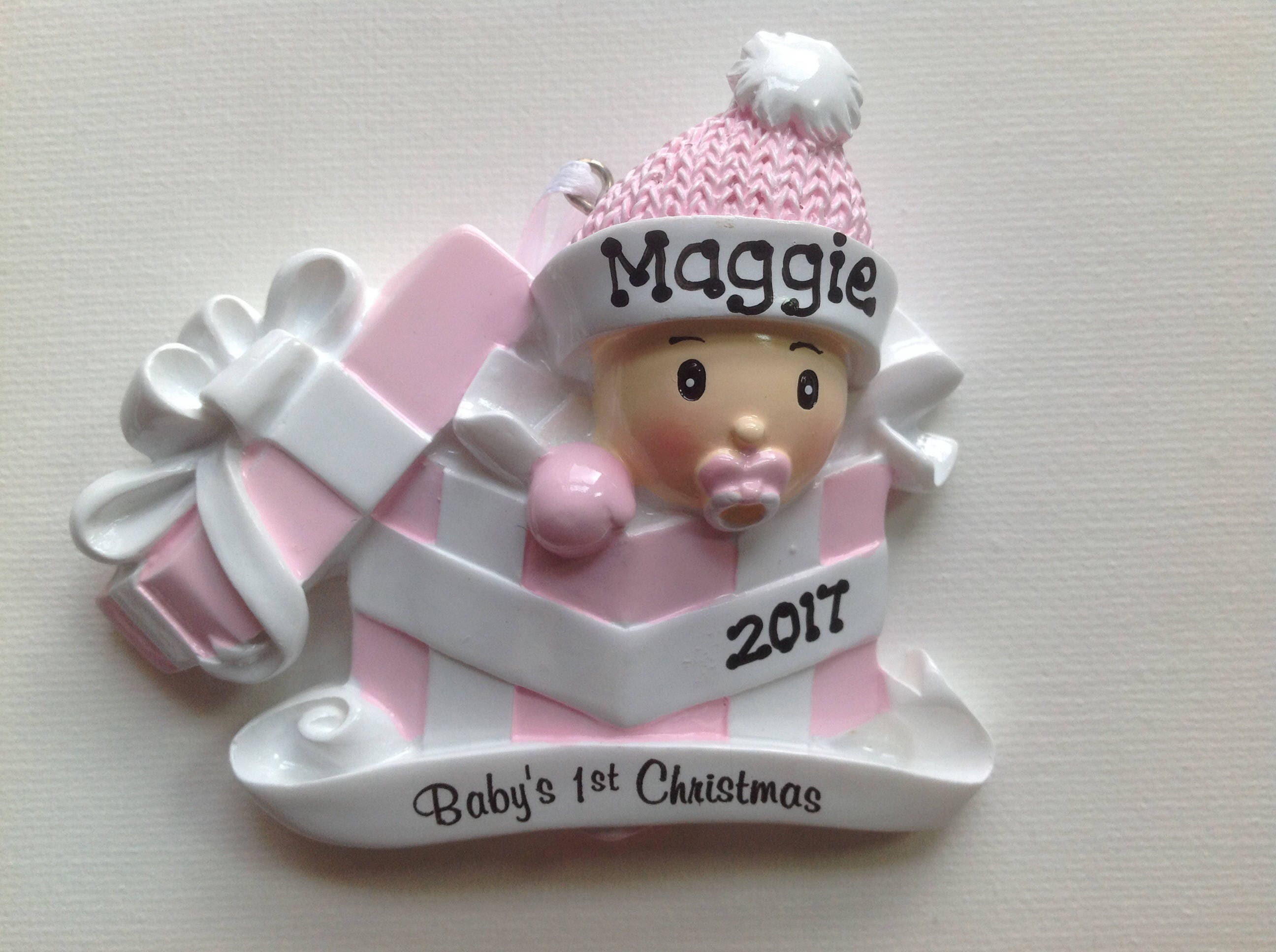 Personalized Baby Girl's First Christmas Ornament Pink Etsy